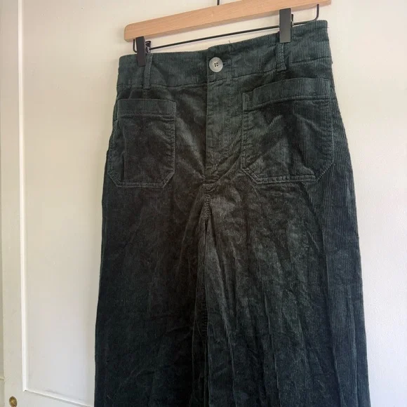 Anthropologie Maeve Colette Bow Corduroy Wide Crop Leg Pants 28 Forest Green - Picture 12 of 14